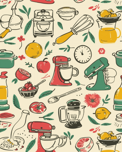 Whimsical Vintage Kitchen Wallpaper Pattern