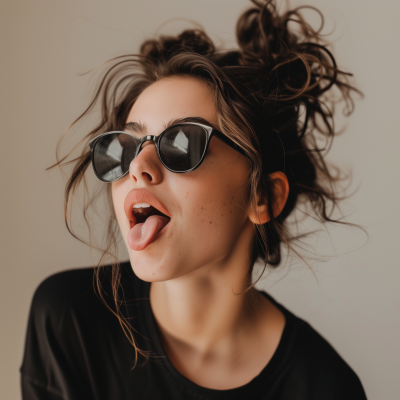 Woman with Tongue Out and Sunglasses