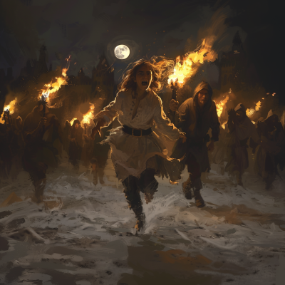 Scared Girl Running in Middle Ages Scene
