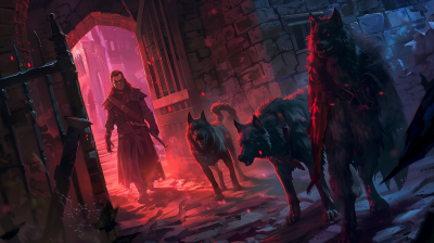 Vampire with Hellhound Pets in Dungeon