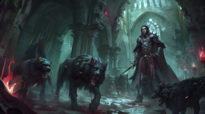 Vampire and Hellhounds in Dungeon