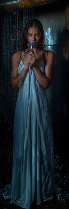 Elegant woman in a drenched long dress