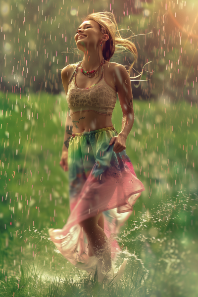 Woman Enjoying Spring Rain