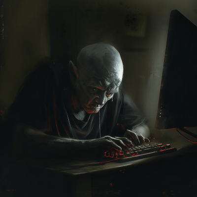 Nosferatu Vampire Teenager Sitting Behind Computer