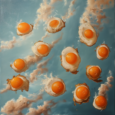 Eggs Falling as Oil Painting