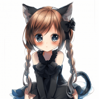 Anime Cat Princess Girl with Heart Shaped Eyes
