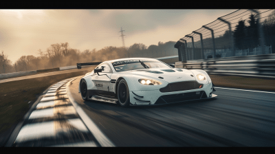 White Aston Martin V8 GT3 On Race Track
