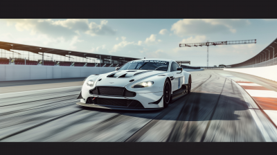 White Aston Martin V8 GT3 on Race Track