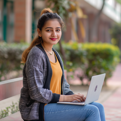 Indian college student with laptop