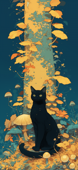 Forest Theme Cat Illustration