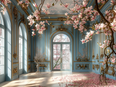 Elegant Room with Panelled Walls and Flowers