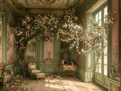 Elegant Vintage Room with Magnolia Tree
