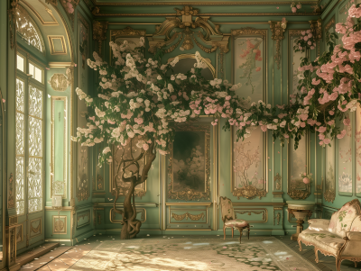 Elegant Room with Panelled Walls and Magnolia Tree