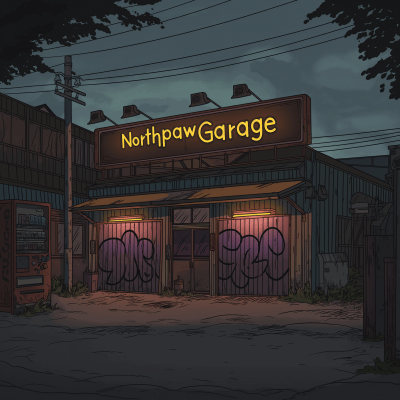 Vintage Metal Garage with Japanese Graffiti