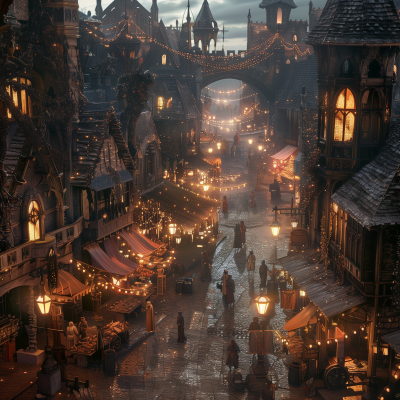 Fantasy Market in Medieval City
