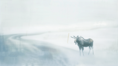 Moose on snowy road