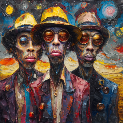 Five Members Rock Music Band on Oil Canvas