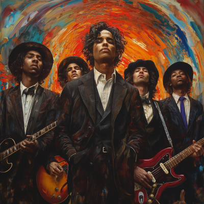 Five Members Rock Band Oil Painting
