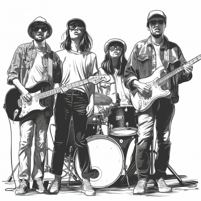 Rock Band Cartoon Illustration
