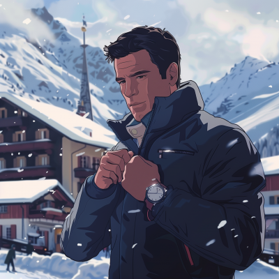 Anime James Bond at Skiing Resort