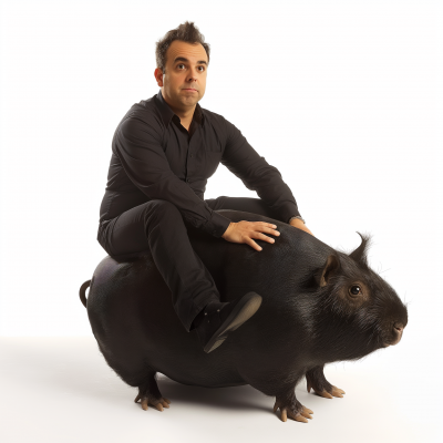 Man riding giant hamster