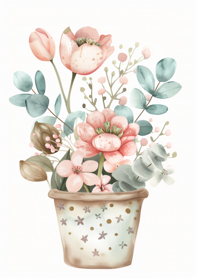 Spring Flower Pot Illustration