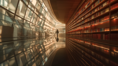 Man Walking in Modern Library