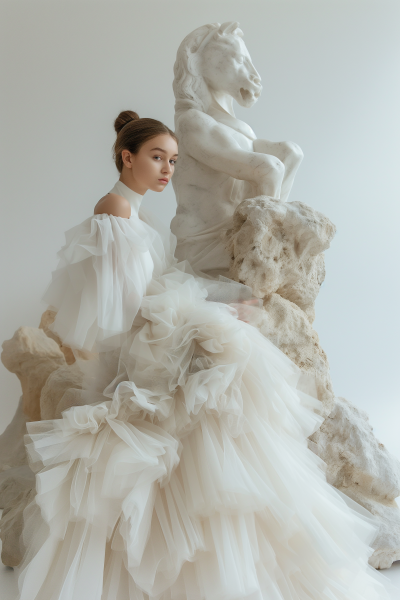 High Fashion Photoshoot with Marble Sculptures