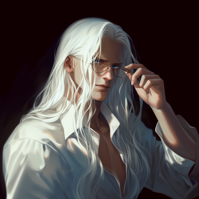 Elegant man with white hair and glasses
