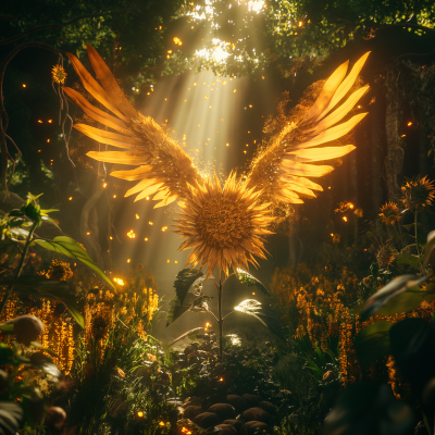 Epic Sunflower and Phoenix in Magical Garden