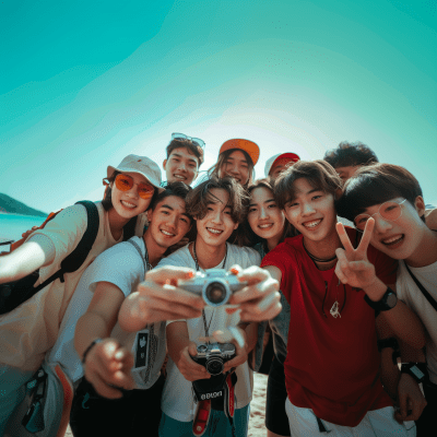 Group of Young Asian Guys Taking a Selfie