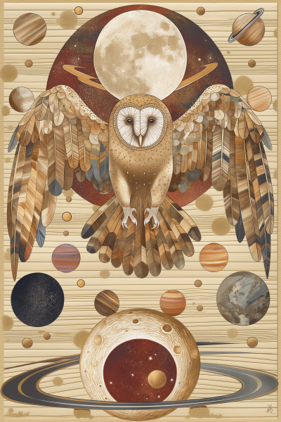Lunar Owl Folk Art Illustration