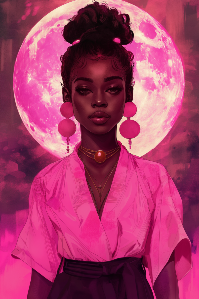 Pink Full Moon Black Woman Goddess