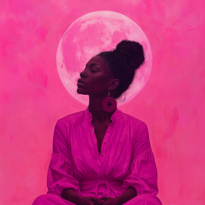Pink Full Moon Black Woman Goddess