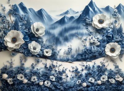 Blue and White Porcelain Forest Landscape
