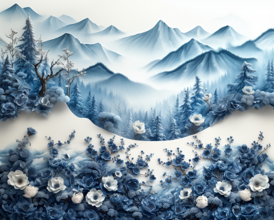 Blue and White Porcelain Forest and Countryside Elements Texture