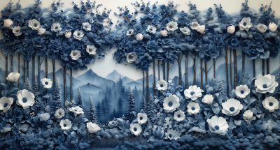 Blue and White Porcelain Forest and Countryside Elements Texture