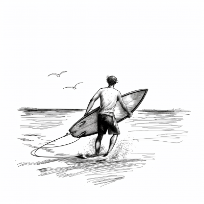 Surfer Running towards the Sea
