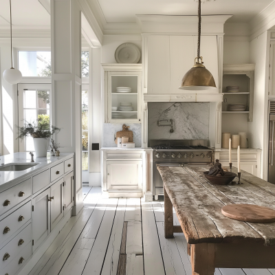 Luxurious White Kitchen in a Greek Revival House