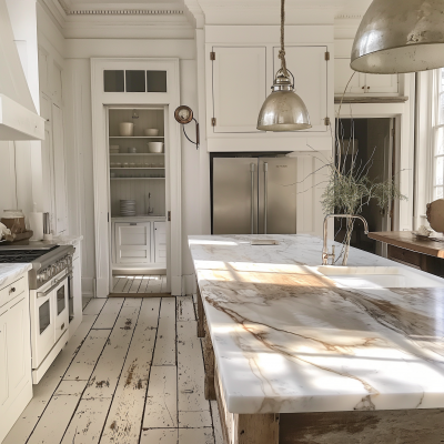 Luxury White Kitchen in Greek Revival House