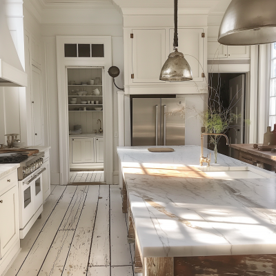 Luxurious White Kitchen in Greek Revival House