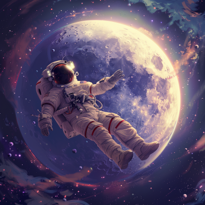 Levitating Astronaut in Space