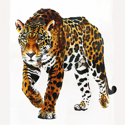 Full Body Gouache Painting of a Jaguar