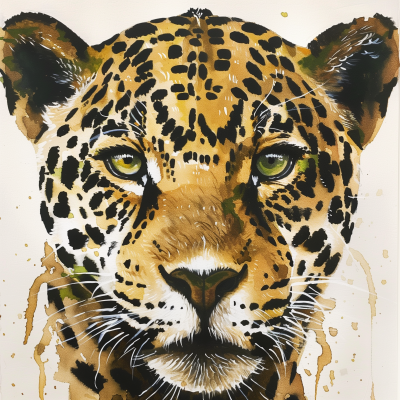 Close-Up Jaguar Face Gouache Painting