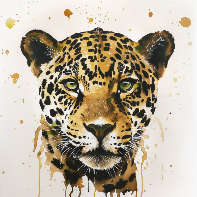Close Up Jaguar Face Gouache Painting