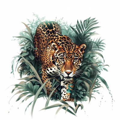 Close Up Jaguar Face Scientific Illustration