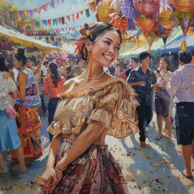 Filipina woman in Baro’t Saya during a town fiesta