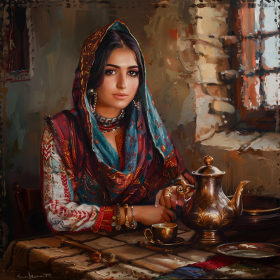 Turkish Woman in Traditional Costume Oil Painting