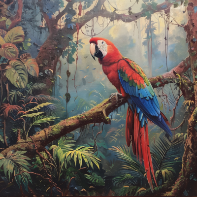 Red Ara Parrot in the Brazilian Rainforest