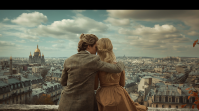 Vintage Couple Overlooking Montmartre in Paris